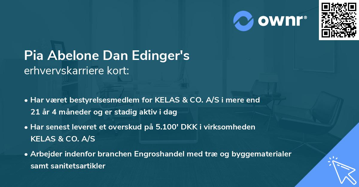Pia Abelone Dan Edinger's erhvervskarriere kort