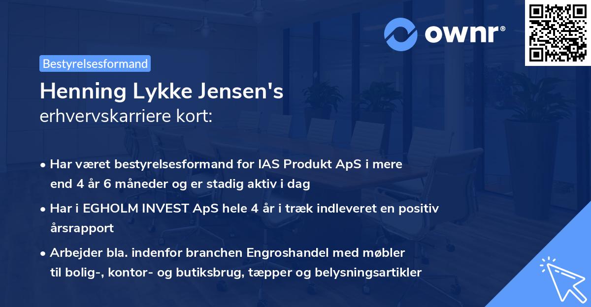 Henning Lykke Jensen's erhvervskarriere kort