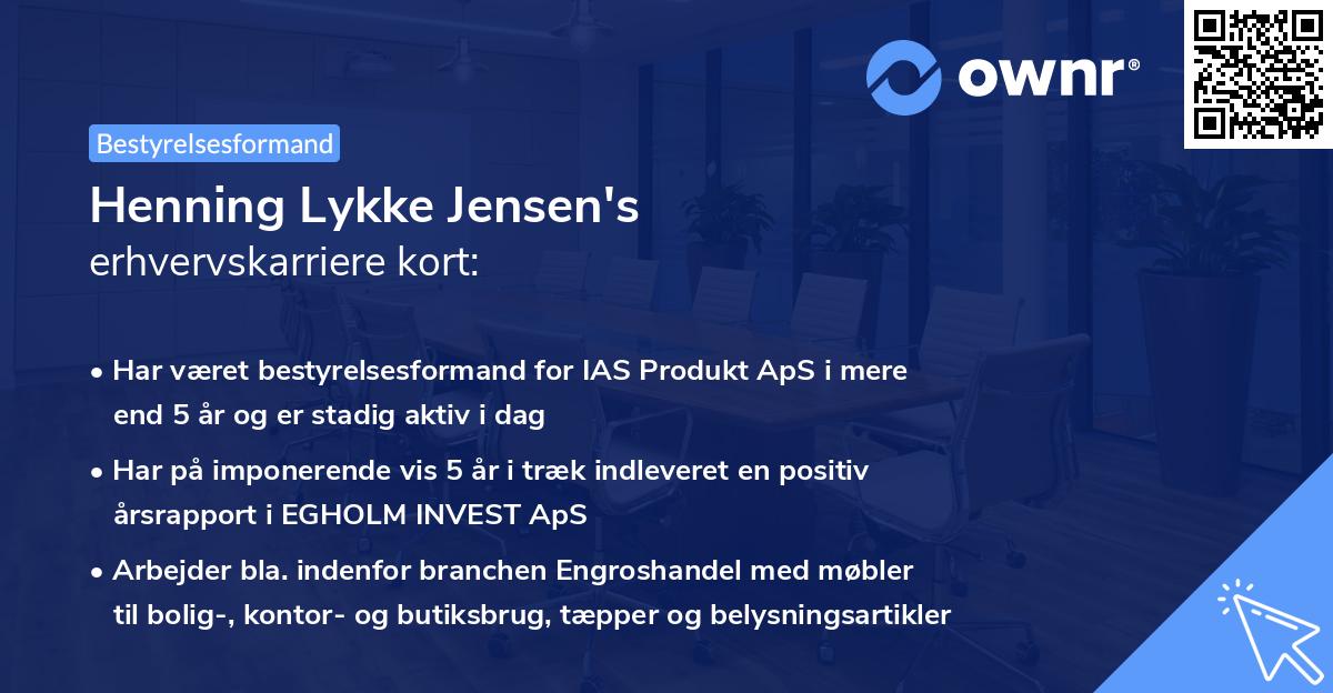 Henning Lykke Jensen's erhvervskarriere kort