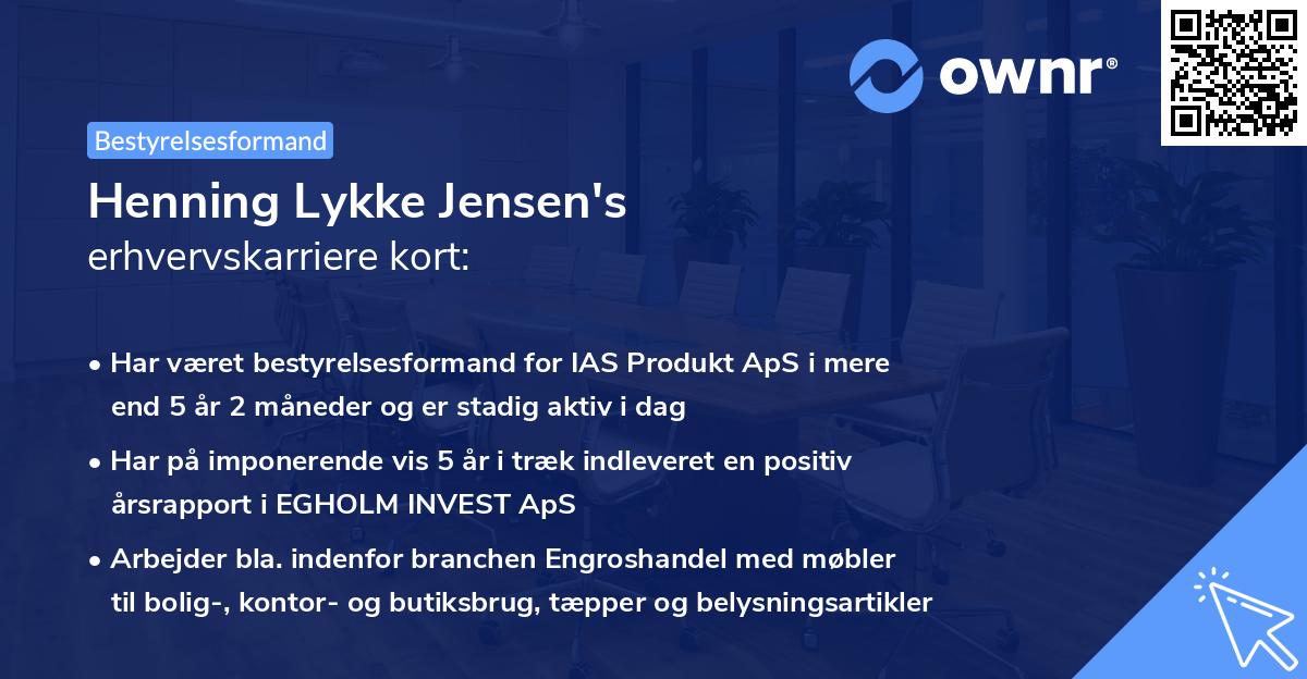 Henning Lykke Jensen's erhvervskarriere kort