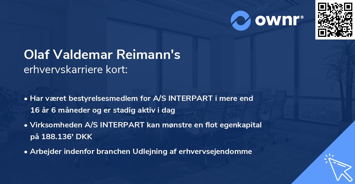 Olaf Valdemar Reimann's erhvervskarriere kort