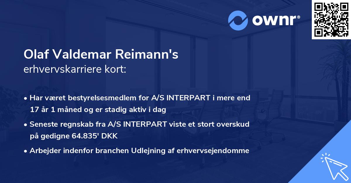 Olaf Valdemar Reimann's erhvervskarriere kort