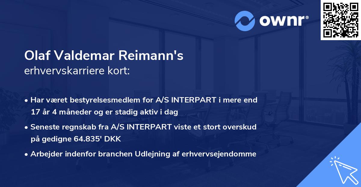 Olaf Valdemar Reimann's erhvervskarriere kort