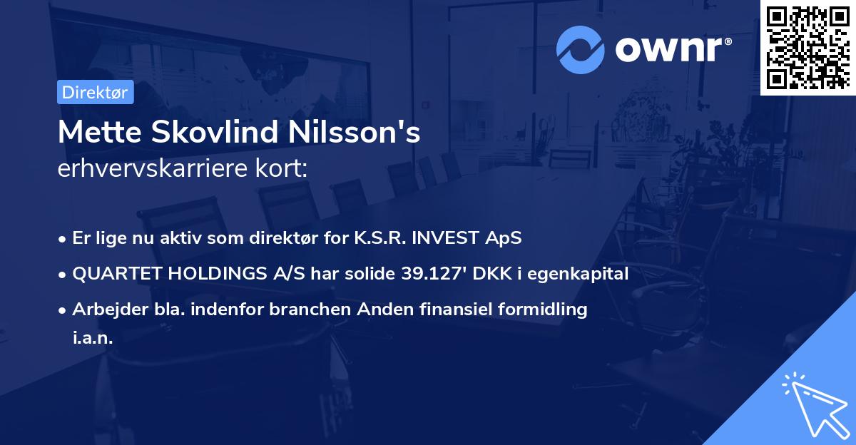 Mette Skovlind Nilsson's erhvervskarriere kort