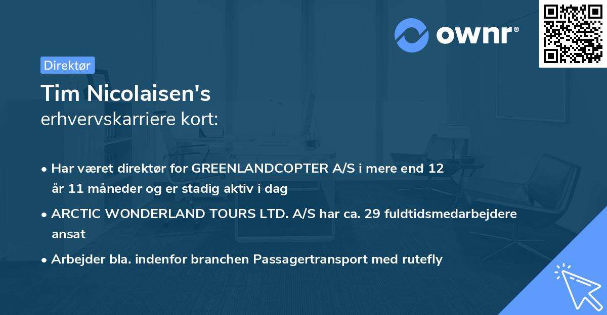 Tim Nicolaisen's erhvervskarriere kort