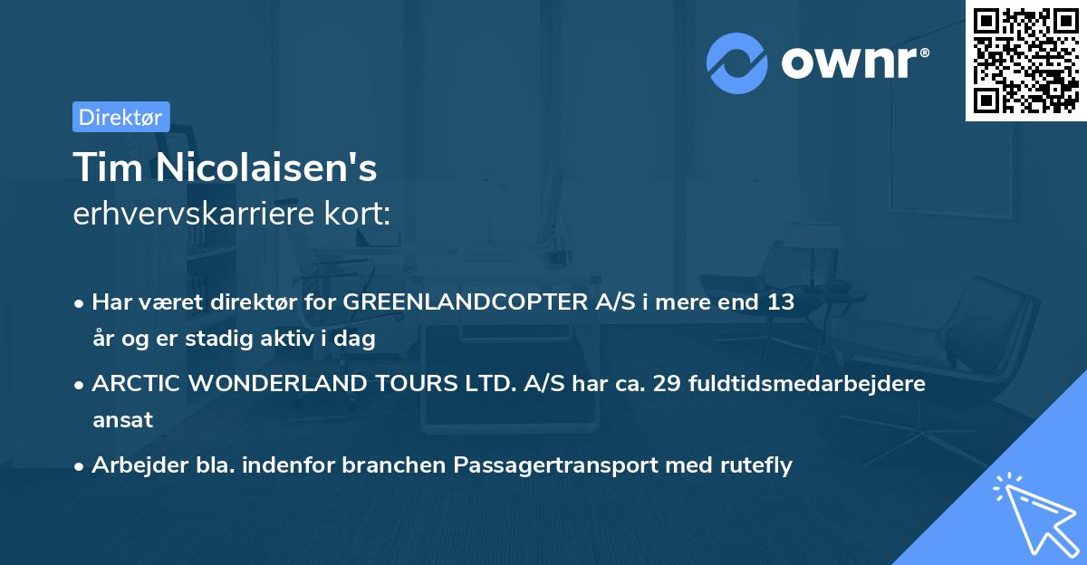 Tim Nicolaisen's erhvervskarriere kort