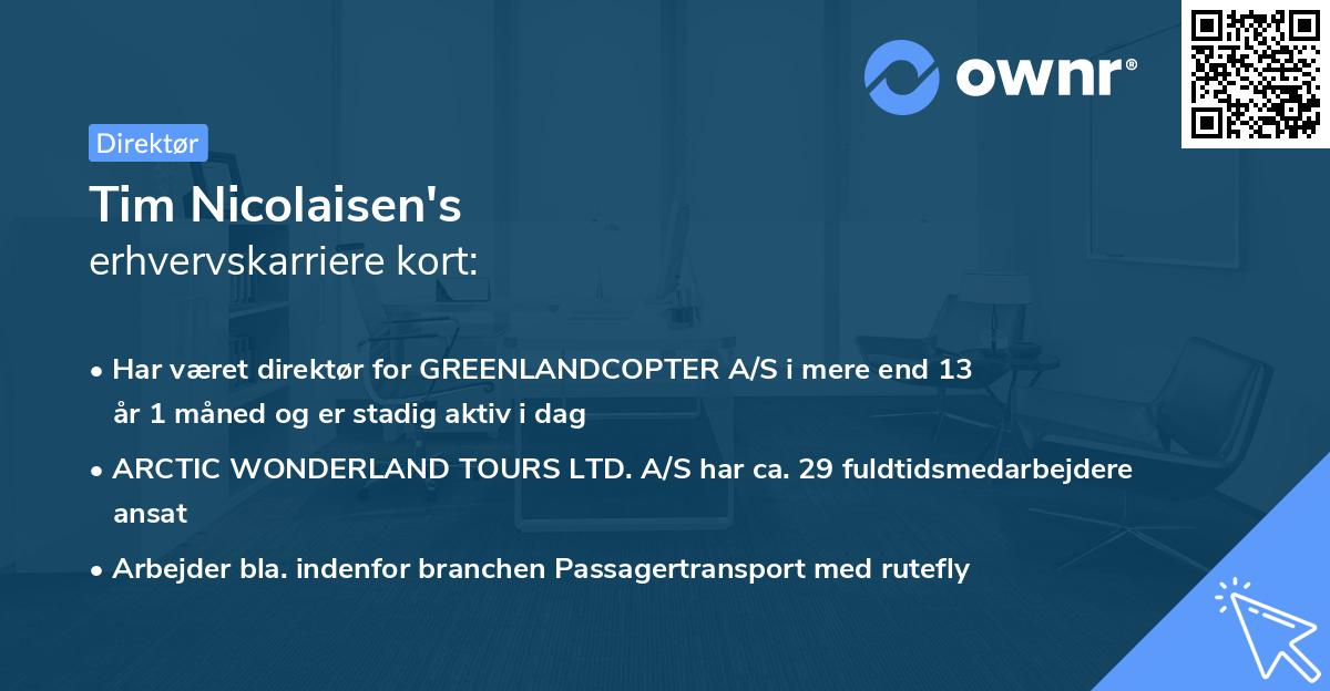 Tim Nicolaisen's erhvervskarriere kort