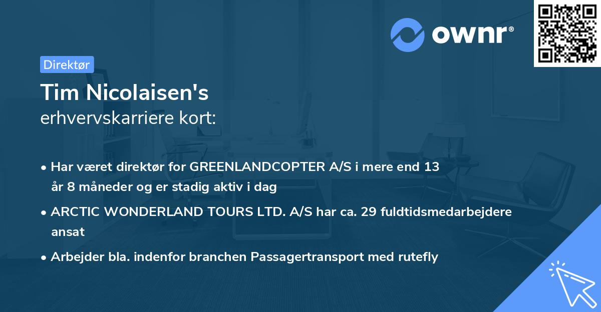 Tim Nicolaisen's erhvervskarriere kort