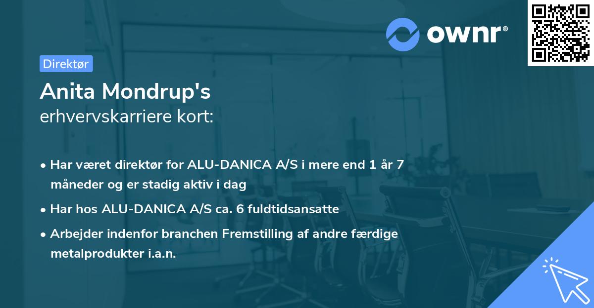 Anita Mondrup's erhvervskarriere kort