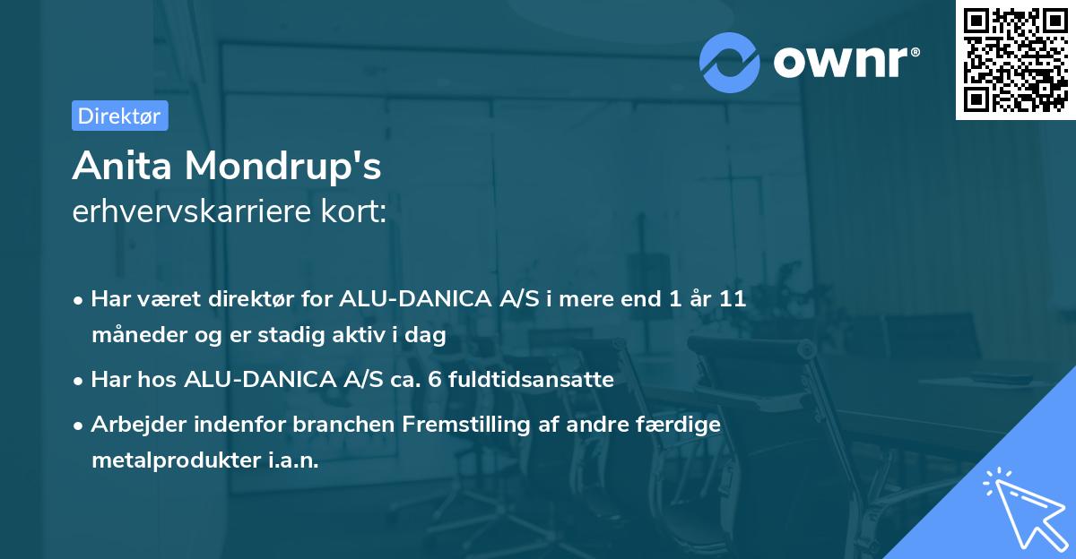 Anita Mondrup's erhvervskarriere kort