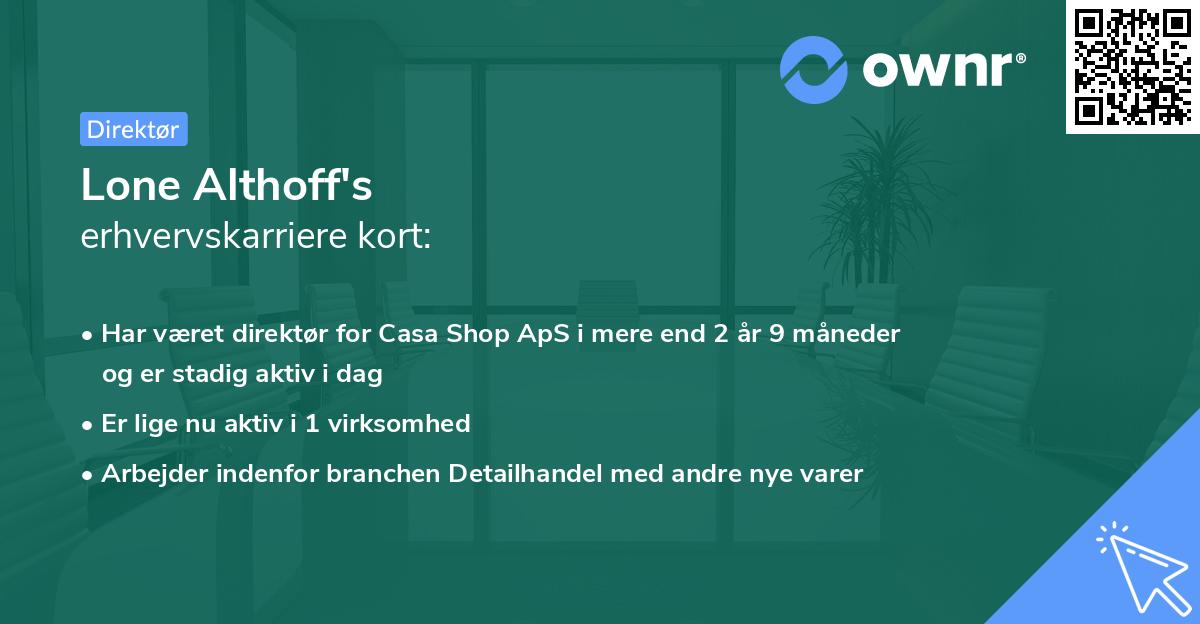 Lone Althoff's erhvervskarriere kort
