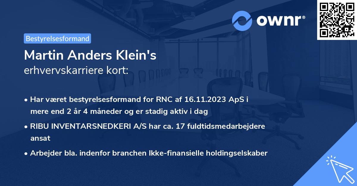 Martin Anders Klein's erhvervskarriere kort