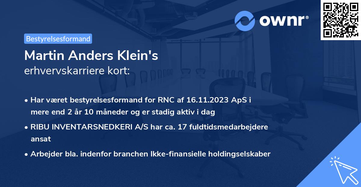 Martin Anders Klein's erhvervskarriere kort