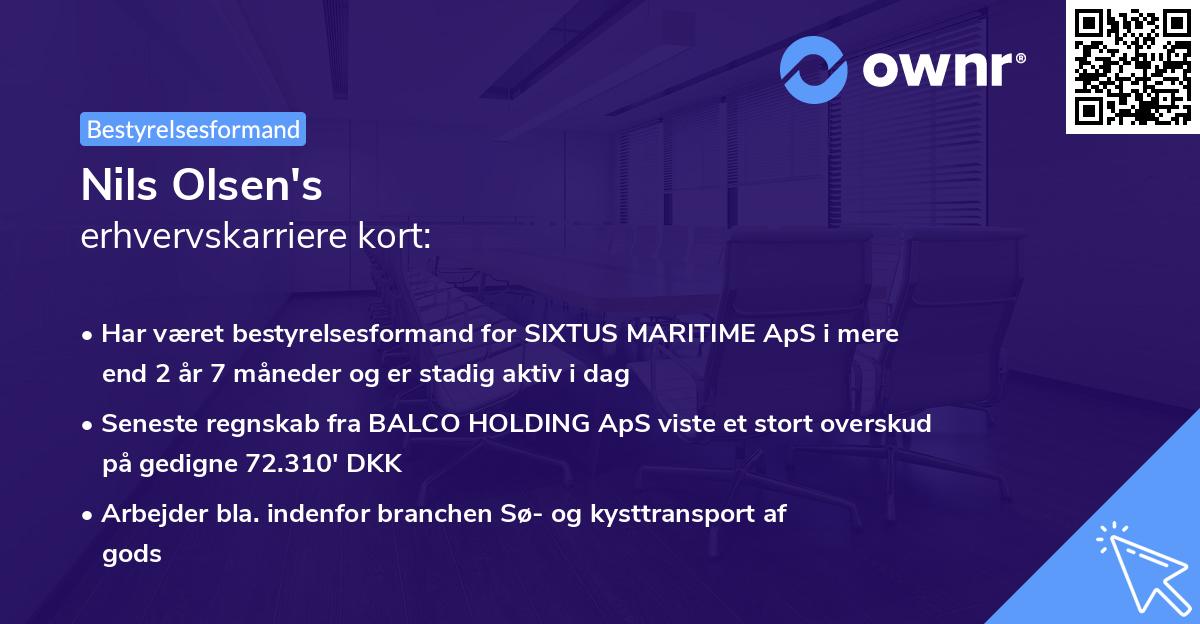 Nils Olsen's erhvervskarriere kort