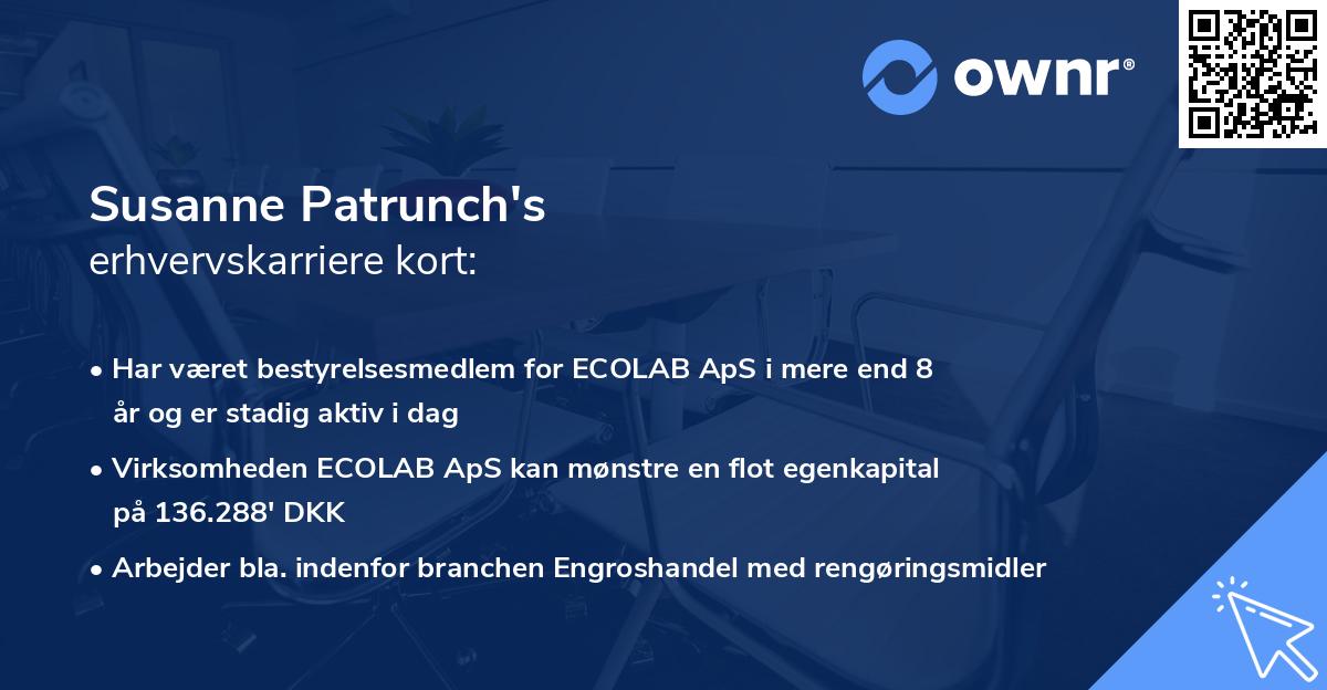 Susanne Patrunch's erhvervskarriere kort