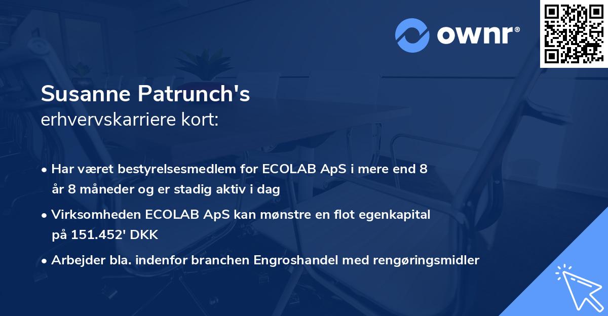 Susanne Patrunch's erhvervskarriere kort