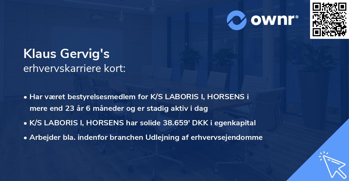 Klaus Gervig's erhvervskarriere kort