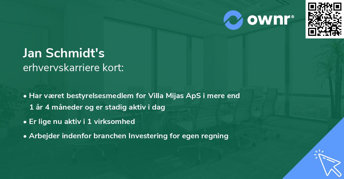 Jan Schmidt's erhvervskarriere kort