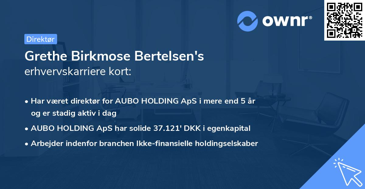 Grethe Birkmose Bertelsen's erhvervskarriere kort