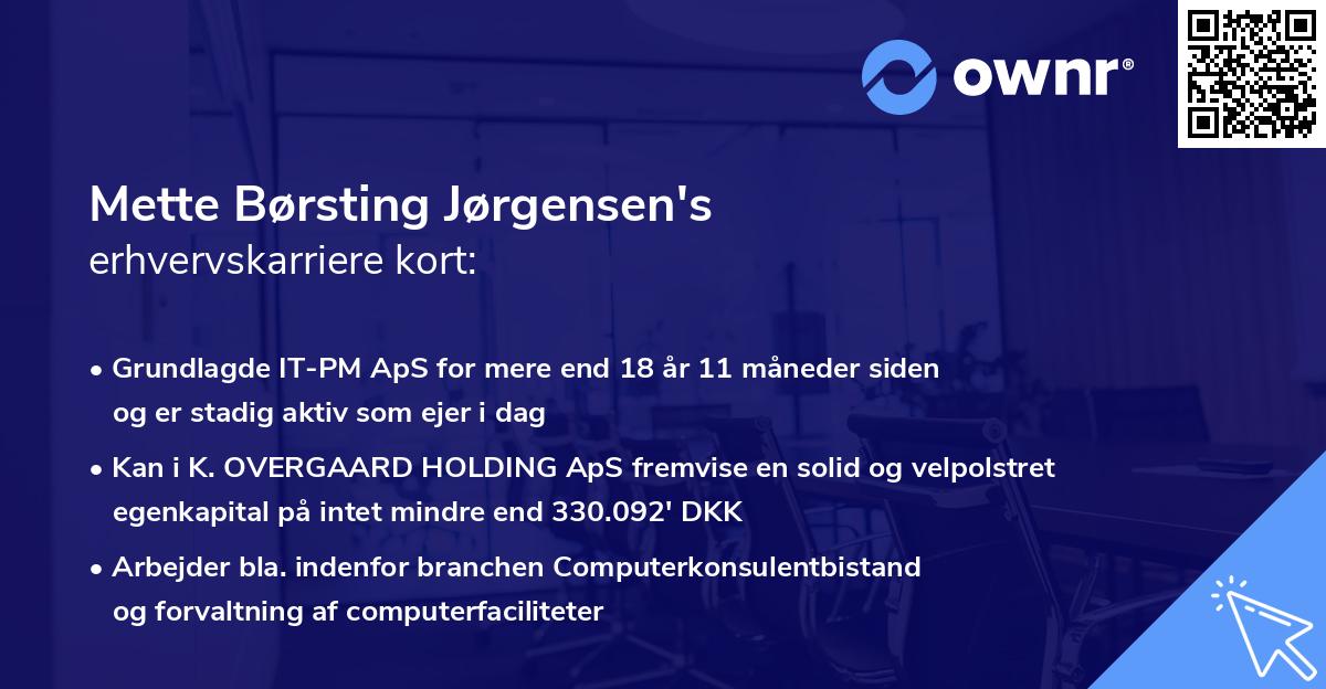 Mette Børsting Jørgensen's erhvervskarriere kort