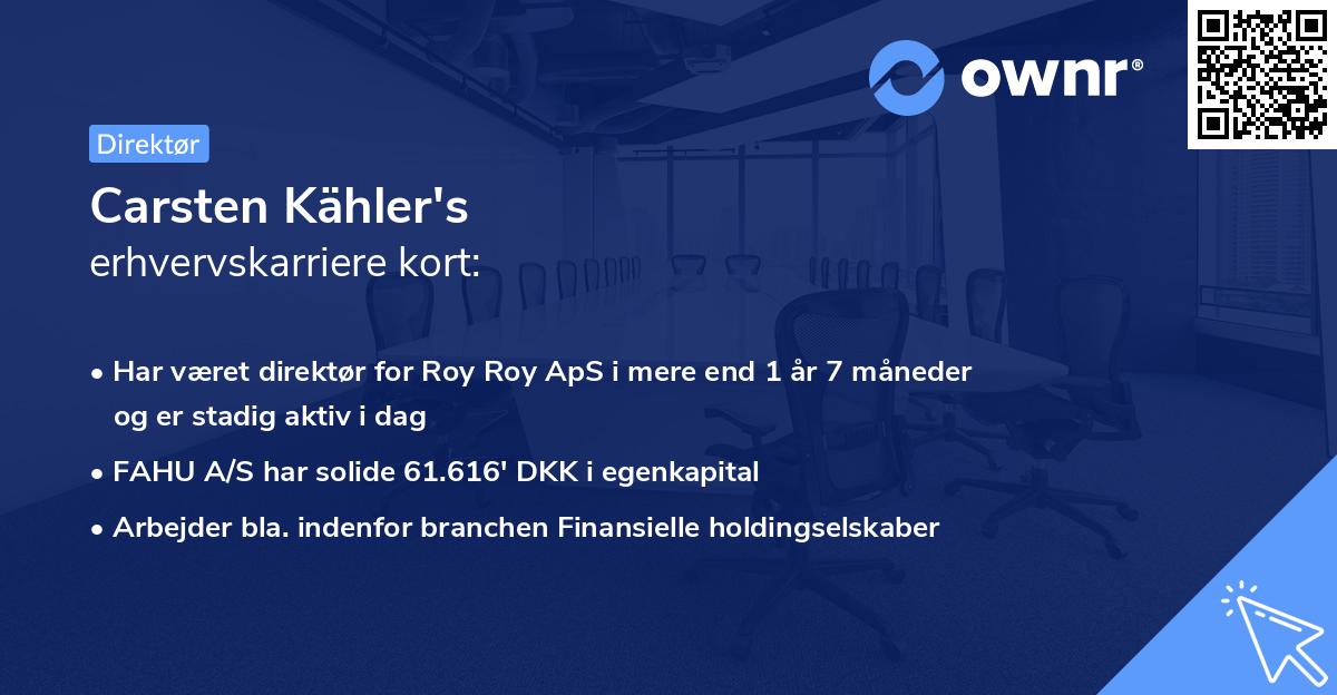 Carsten Kähler's erhvervskarriere kort