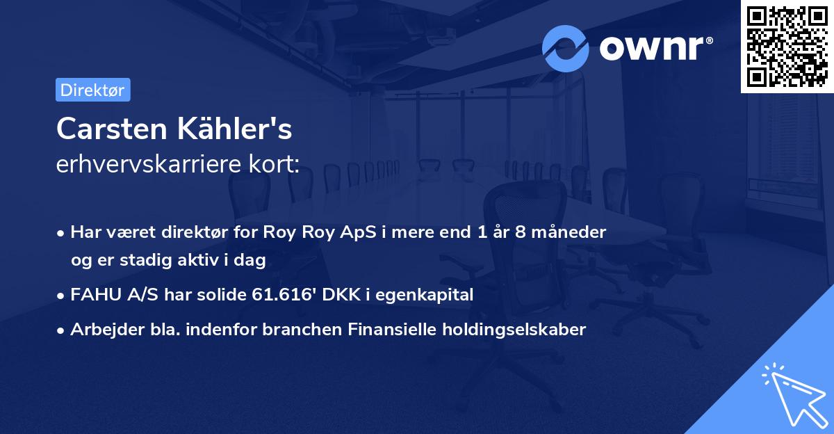 Carsten Kähler's erhvervskarriere kort