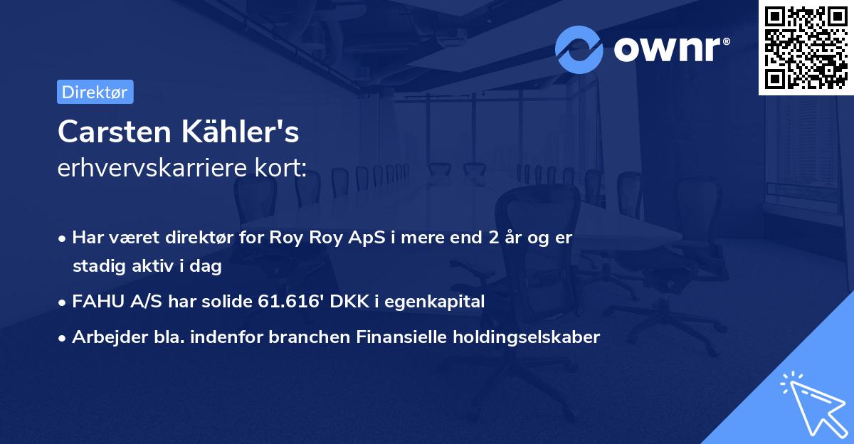 Carsten Kähler's erhvervskarriere kort