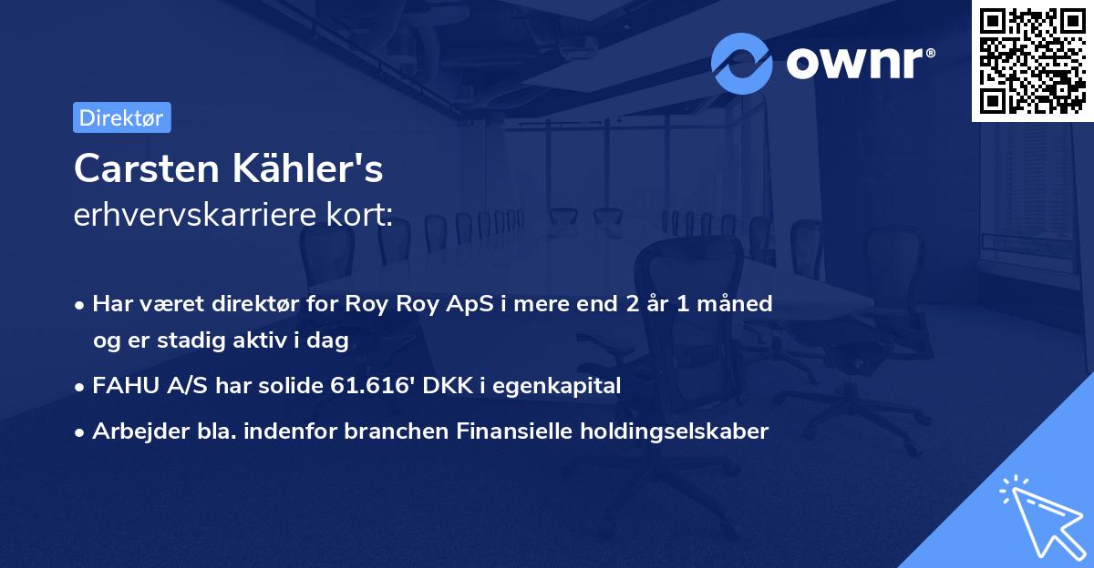 Carsten Kähler's erhvervskarriere kort
