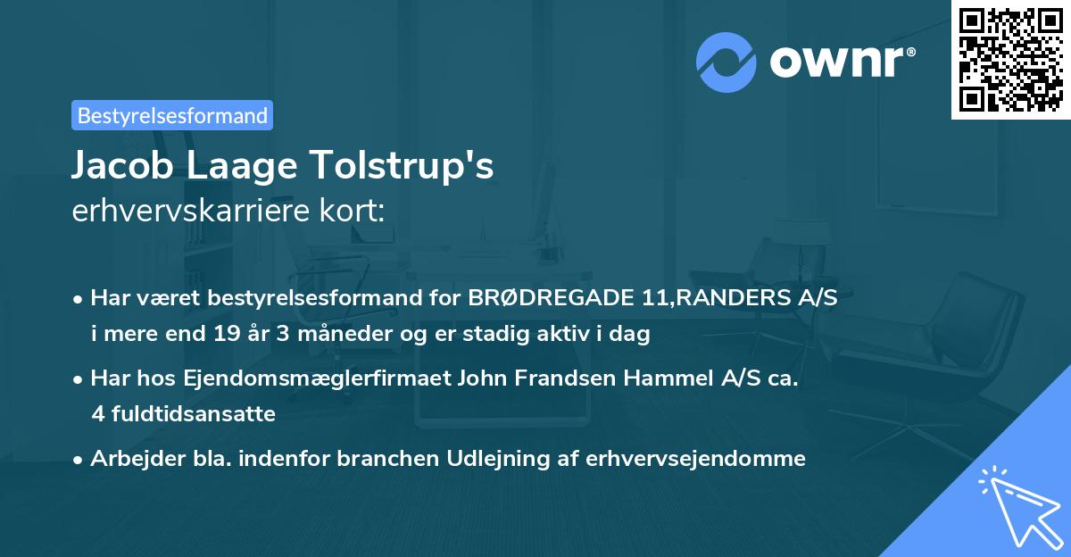 Jacob Laage Tolstrup's erhvervskarriere kort
