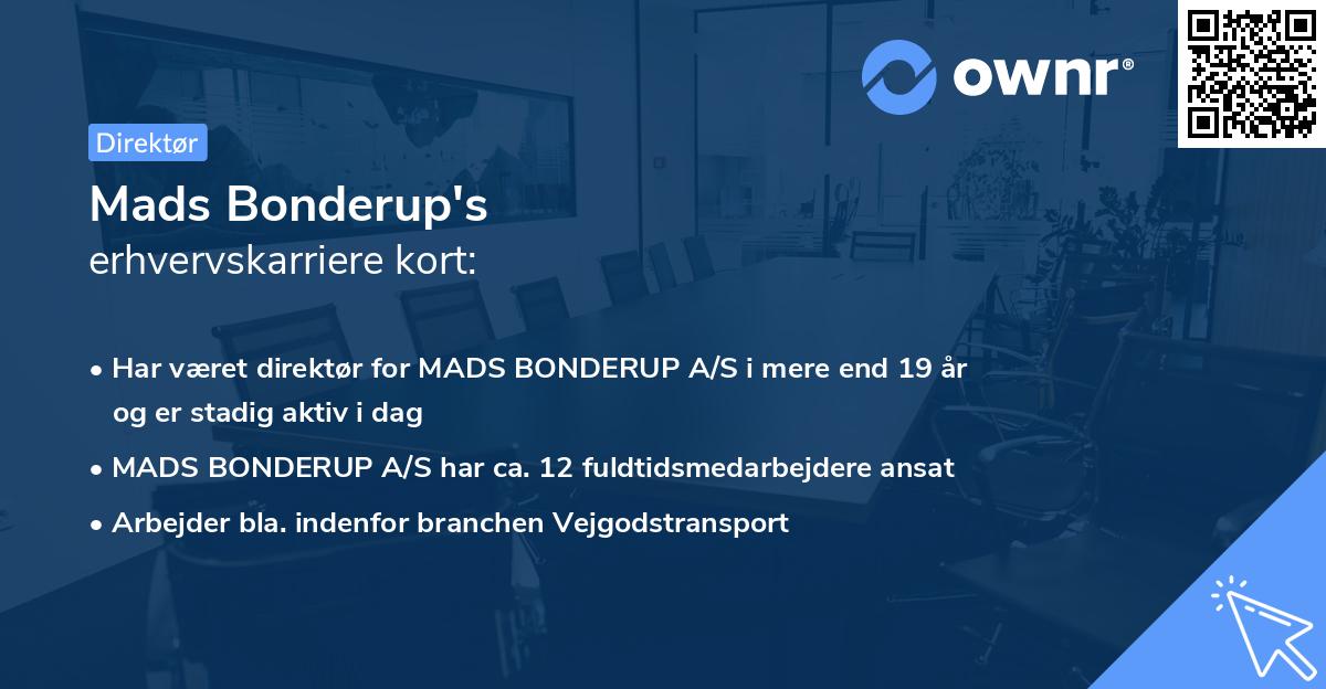 Mads Bonderup's erhvervskarriere kort