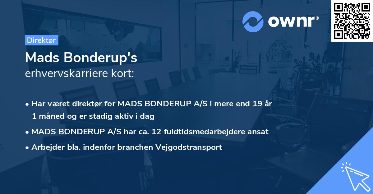 Mads Bonderup's erhvervskarriere kort