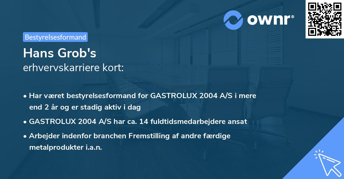 Hans Grob's erhvervskarriere kort