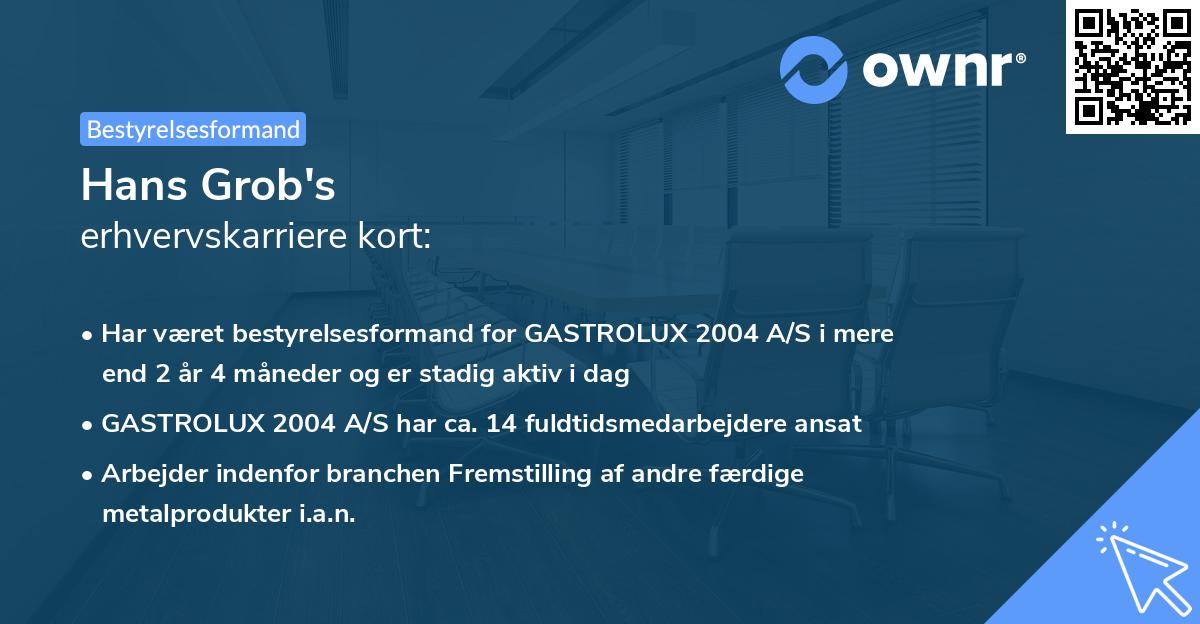 Hans Grob's erhvervskarriere kort