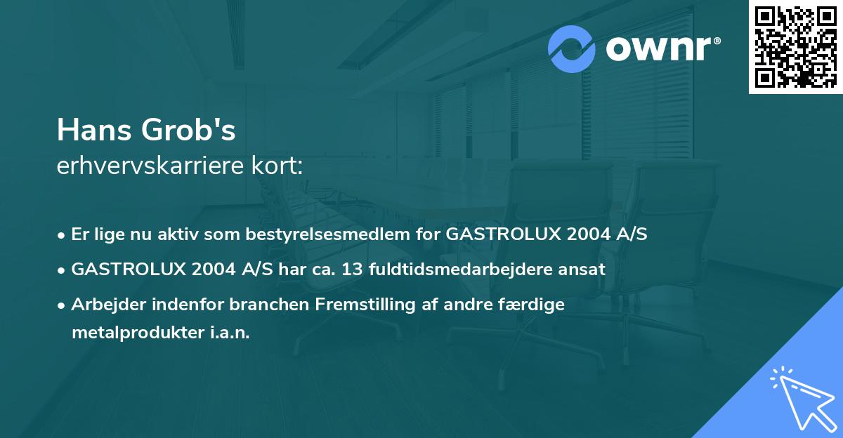 Hans Grob's erhvervskarriere kort