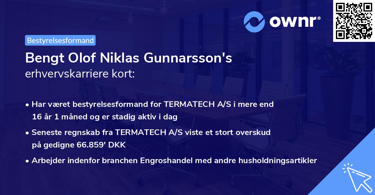 Bengt Olof Niklas Gunnarsson's erhvervskarriere kort