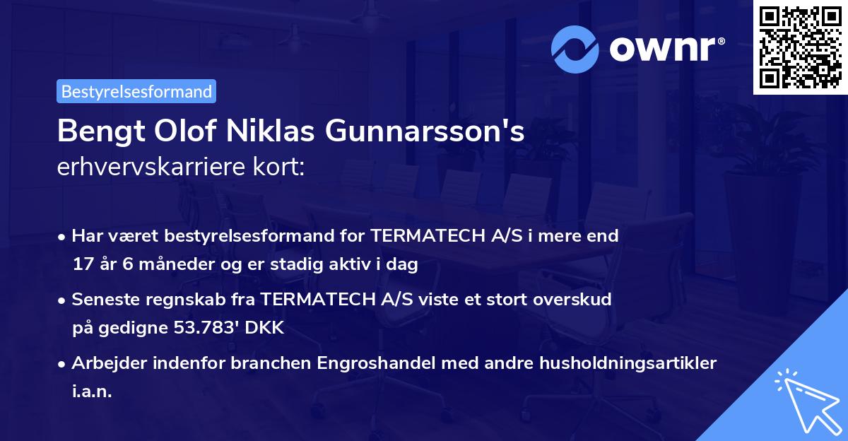 Bengt Olof Niklas Gunnarsson's erhvervskarriere kort