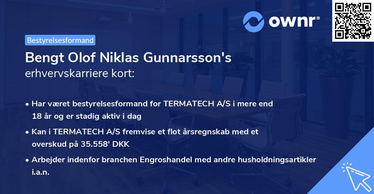 Bengt Olof Niklas Gunnarsson's erhvervskarriere kort