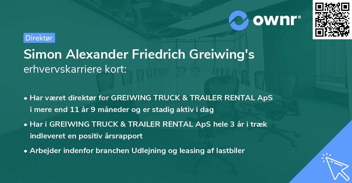 Simon Alexander Friedrich Greiwing's erhvervskarriere kort