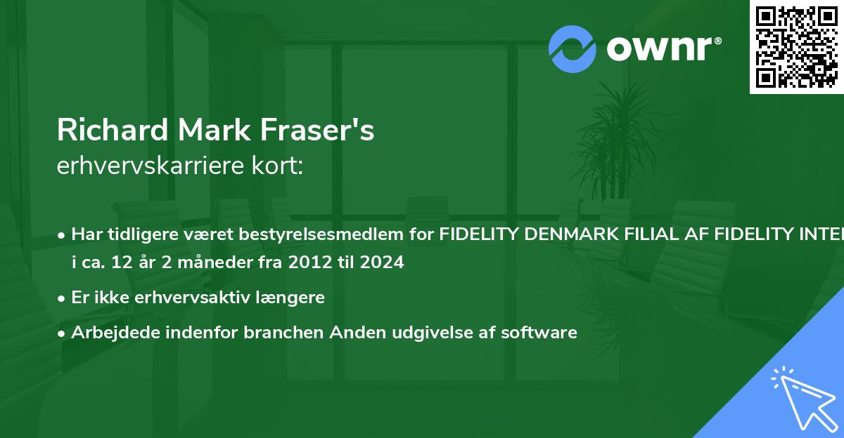 Richard Mark Fraser's erhvervskarriere kort