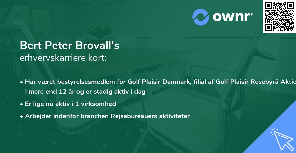 Bert Peter Brovall's erhvervskarriere kort