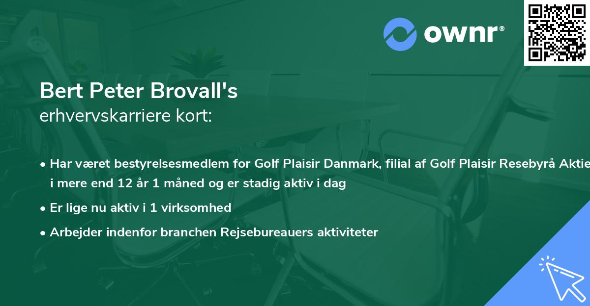Bert Peter Brovall's erhvervskarriere kort