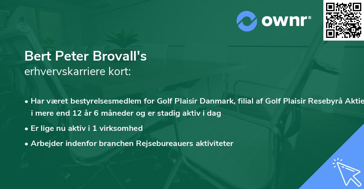 Bert Peter Brovall's erhvervskarriere kort