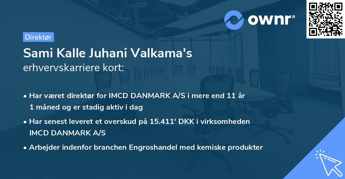 Sami Kalle Juhani Valkama's erhvervskarriere kort