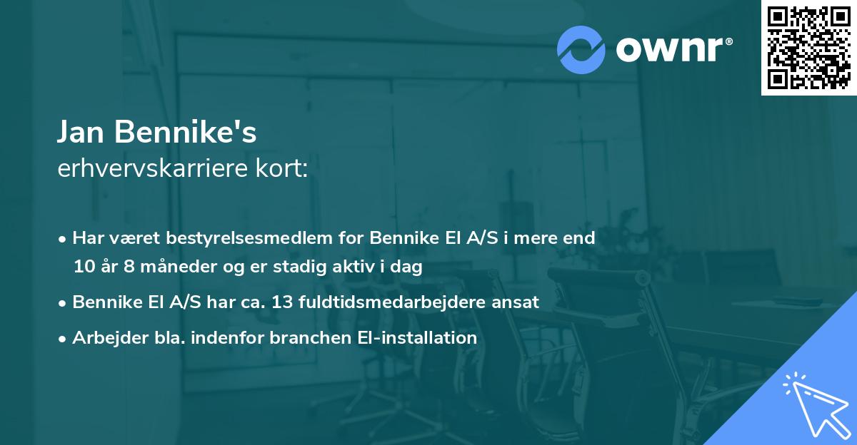 Jan Bennike's erhvervskarriere kort