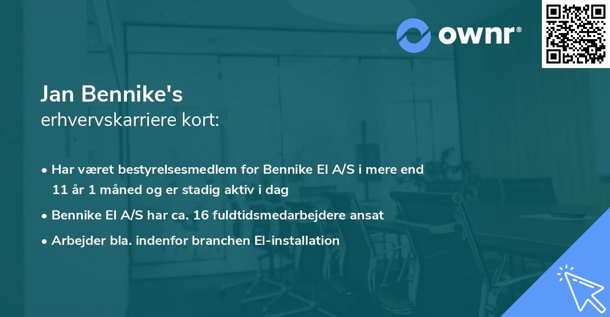 Jan Bennike's erhvervskarriere kort