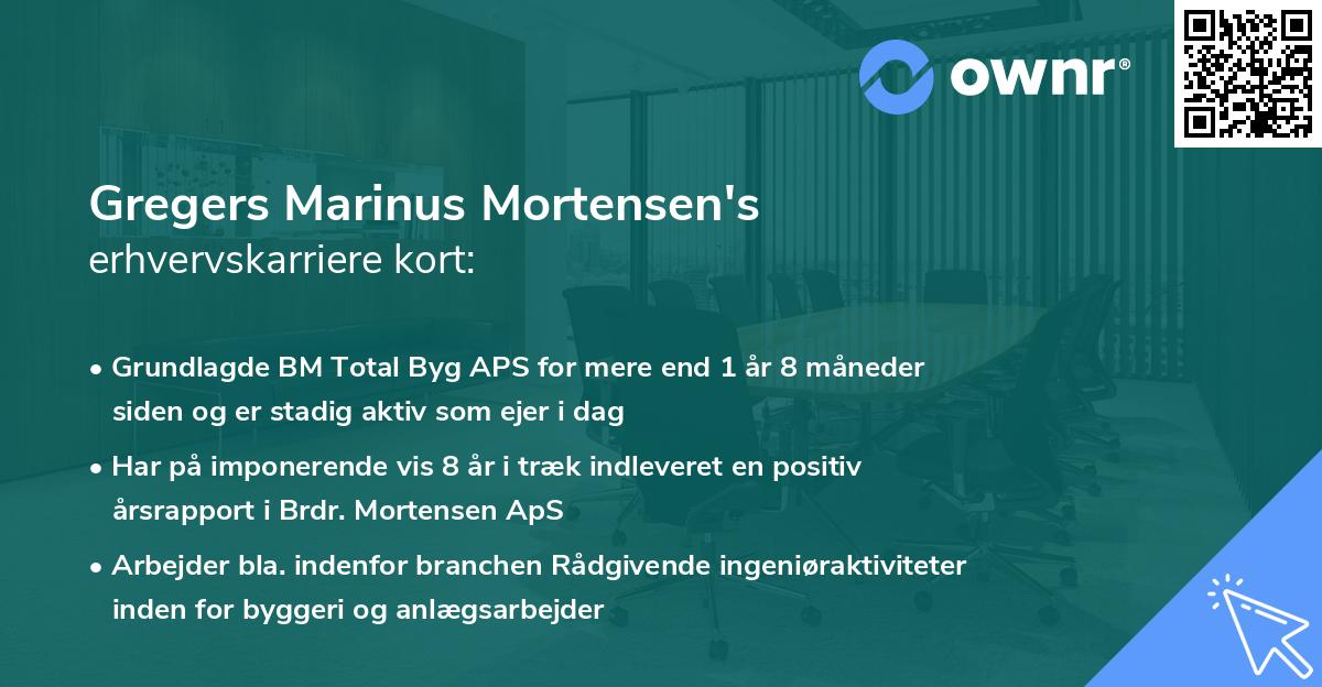 Gregers Marinus Mortensen's erhvervskarriere kort