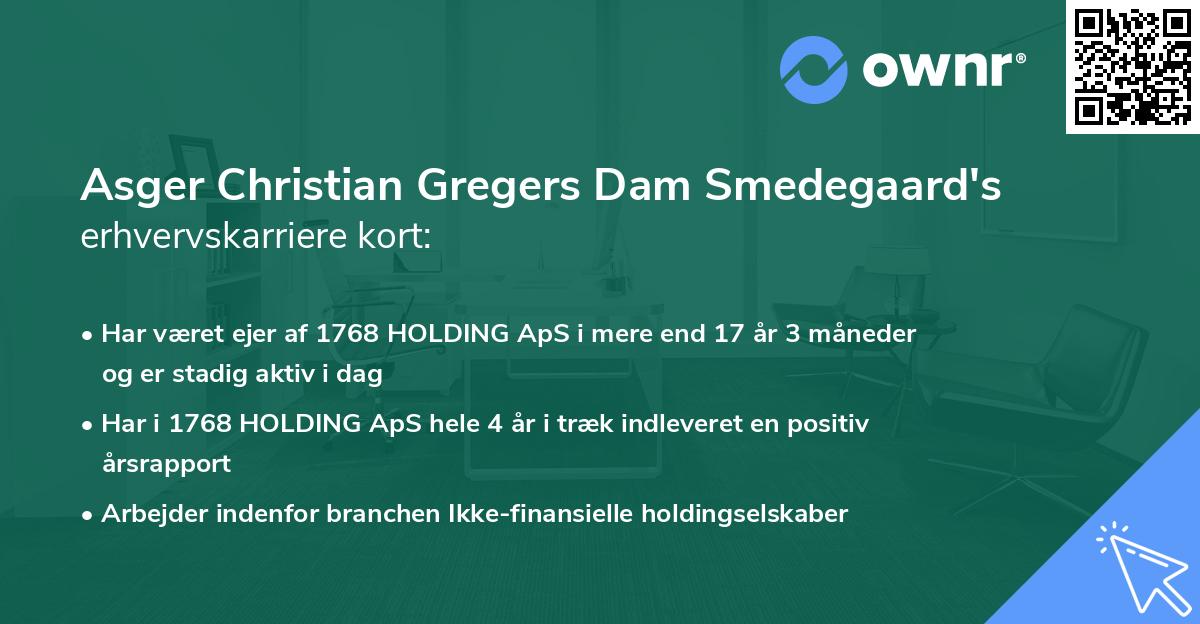 Asger Christian Gregers Dam Smedegaard's erhvervskarriere kort