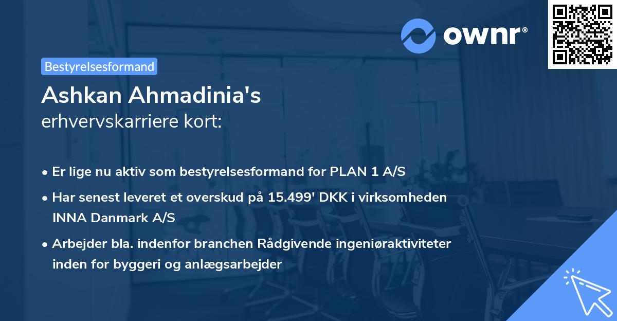 Ashkan Ahmadinia's erhvervskarriere kort
