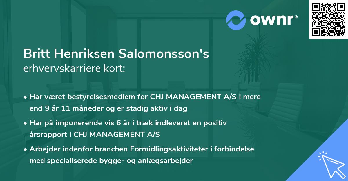 Britt Henriksen Salomonsson's erhvervskarriere kort