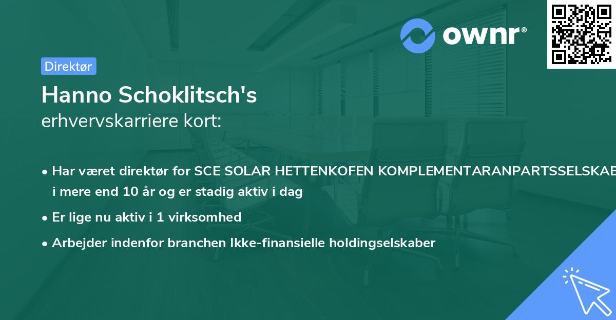 Hanno Schoklitsch's erhvervskarriere kort